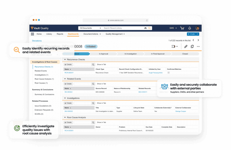 Veeva QMS screen Veeva QMS screen